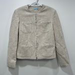 J. McLaughlin  Martha Jacket Small NWT $268 Fringe Tweed‎ Cotton Solid Tan Ecru Photo 0