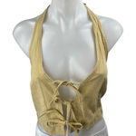 Mango NEW MNG Yellow Sleeveless Halter Tie Knot Open Back Vest Crop Top Size XS Photo 0