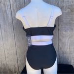 Black White Trim Twist Front High Waisted Bikini Set Size L Size L Photo 1