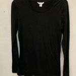 Caslon  Womens Black Solid Pima Cotton Long Sleeve Crewneck T-Shirt Photo 1