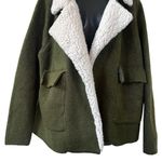 ZARA  Knit Olive Green Scherling Oversized Coat Photo 2