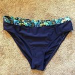 NWOT 24TH OCEAN Navy Blue Green Printed High Waisted Waist Bikini Bottom Large L Photo 0