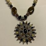 CHAPS Signed Brown / Black Bead Beaded Silver Tone Clasp Long Necklace / Pendant Photo 1