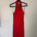 Amanda Uprichard  Red Satin Halter Marla Maxi Dress Open Back Formal Gown Large Photo 3