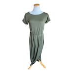 NWT Womens Qearal Ruched Army Green Short Sleeved Maxi Dress Photo 1