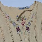 Vintage Floral Embroidered Cardigan Sweater Short Sleeve Button Down Grannycore Tan Size M Photo 2