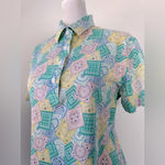 Vintage ‘90s David Smith Pastel Cottagecore Print Short Sleeve Polo Shirt Green Size M Photo 4