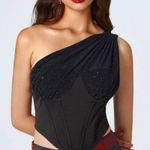 Cider  Plus 2x Black Tank Top Bustier Corset‎ One Shoulder Sparkle Sexy Photo 0