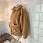 I am gia Tan Collared Full Zipper Lined Teddy Jacket Size Small Photo 4