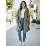 Lou & grey  Khaki Utility Drawstring Waist Roomy Trench Coat Jacket Women's M Photo 9