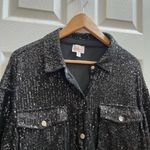 Riley & Rae New Black Longline Sequin Snap Button Shirt Jacket Size Medium Photo 3