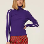 Milly  Sweater Womens P XX Small Purple Racer Stripe Turtleneck Ribbed‎ Knit Photo 0