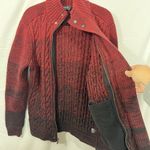 EXPRESS Cable Knit Sweater Full Zip Large Womens Red Black Ombré Pockets Photo 6