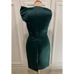 ZARA ‎ Hunter Green Satin Sheath Dress Ruffle Cocktail Holiday Party Photo 3