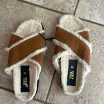 ZARA  Faux Fur Lined Leather Slide Sandals Photo 1