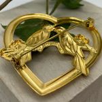 Vintage 1940s Lovebird Heart Rhinestone Brooch Pin Gold Photo 2