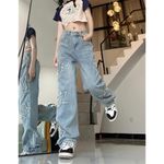 Women Loose Fit Boyfriend Jeans Baggy Y2K Straight Leg Star Patchwork Size Small Blue Photo 1