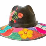 HAT MEXICAN Artisanal Hand Painted Fedora Floral Sombrero Panama Bohemian Black Photo 4