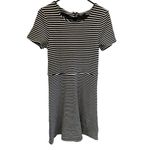 Madewell  Women's Fit & Flare Black & White Striped Short‎ Sleeve Dress Size L Photo 2