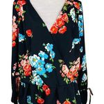 ASOS Blouse Top Size 18 Black Floral Bell Sleeves V-Neck Peplum Photo 0