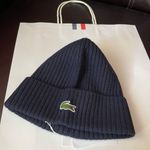 Lacoste Navy Blue Ribbed Wool Beanie brand new with tag one size Photo 3