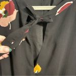 Madewell Black Printed Floral Georgette Mini Dress | Neck Tie Long Sleeve Size L Photo 5