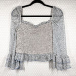 Revolve  Storia Blue Cream‎ Floral Smocked Puff Sleeve Top Photo 0