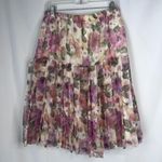 Source Unknown Cream Floral Lined Pleated Aline Knee Length Garden Party Cottage Core Skirt 16 Photo 1