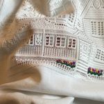 Vintage Appliqué Lace White Granny Sweatshirt with House and flowers Medium Photo 7