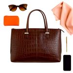 Knomo London Faux Croc Burgundy Laptop Tote Bag 18 x 12 x 6 Structured Chic GUC Brown Photo 2