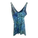 Yonique Ruched Detailing Removable Padded Long Swimsuit Large Skirt Blue Leaves Photo 2
