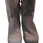 Clarks Suede Ankle Boots Heeled Faux Fur Trim Warm Winter Booties 6M Photo 0