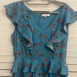 Parker  - Robin Egg Blue & Orange Floral Ruffled "Prairie" Maxi Dress Sz small Photo 6