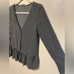 ZARA  Striped Long Sleeve Frilled Hem Button Down Peplum Top | Shirt Photo 2