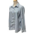 Lands' End Lands' End Pinstripe Button Down Shirt White Blue Long Sleeve Workwear Size 16 Photo 2