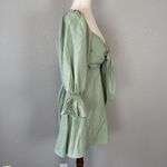 Charlie Holiday  Sonny Mini Dress Size 8 Sage Green Linen Cotton Long Puff Sleeve Photo 7