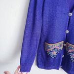 VINTAGE Elizabeth New York Royal Blue Knit Beaded Embellished Button Cardigan Photo 4