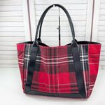 Victoria's Secret  Tartan Plaid Floral Vine Weekender Tote Bag Large Red Black Photo 4