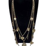 Triple Chain Love Charm Necklace Gold Tone Heart Key Valentines Day 16" Photo 0