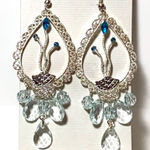 Crystal CHANDELIER EARRINGS 3” Dangle Drop Delicate Silver Blue French Wire NEW Photo 0