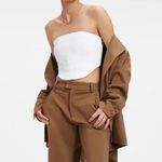 Good American Y2K Poplin Corset Crop Top 3 Large White Strapless Stretch Zipper Photo 0