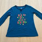 Wondershop Womens Sleep Shirt L Blue Christmas Black Joy Long Sleeve Cotton Tee Size L Photo 0
