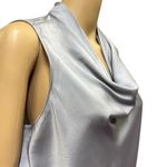 Rachel Roy Cowl Neck Grey Satin Sleeveless Zip Back Flowy Cami Blouse Womens L Gray Size L Photo 3