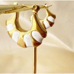 Gold Plated Stunning Egyptian Style Hoop Earrings White Enamel and Gold Photo 2