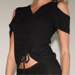 Revolve LNA Brighton Top in Black Size 3X Plus Cold Shoulder V Neck Ruched Photo 5