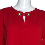 Chico's Shirt Woman Large Petite Red Gold Tone Grommets Jersey Knit Party Office Photo 4