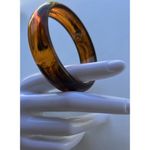 Vintage Tortoise Shell Lucite Bypass Bangle Bracelet Gold Metallic Stripes Sz 8” Brown Photo 3