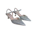 Miu Miu NIB Crystal Embellished Glitter Kitten Heel Pumps in Silver Size 38.5 Photo 7
