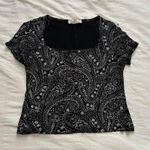Y2K paper tag vintage Black velour & glitter paisley print square scoop neck top Size L Photo 0