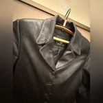 Women’s super Long black leather goth jacket size large Photo 6